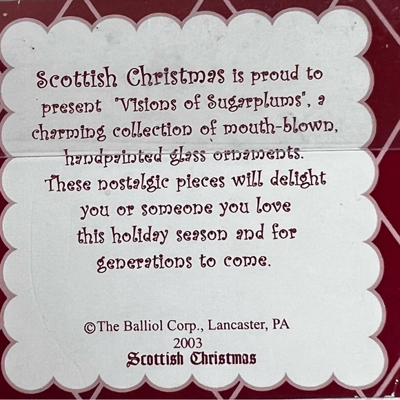 Visions of Sugarplums Mouth Blown Glass Ornament Scottish Christmas 2003 - Picture 10 of 10